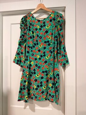 ZARA Green Floral Tie-Strap Dress with Multicolor Blooms